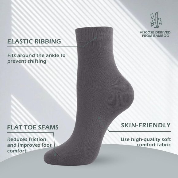 Women Dark Grey Crew Thin Ankle Height Lightweight Anti Odor Soft Ankle Socks - Picture 2 of 6